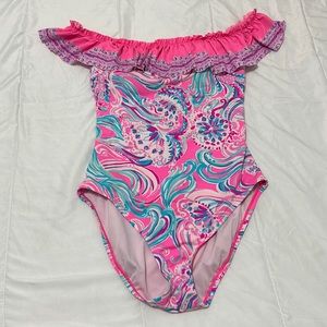 Lilly Pulitzer Fiesta Swimsuit Don't Be Jelly Prosecco Pink Off Shoulder 8